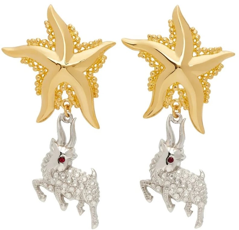 Chopova Lowena Gold and Silver Starfish and Deer Pendant Earrings