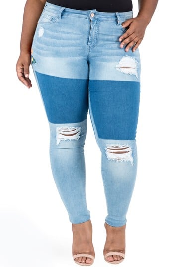 Poetic Justice Madison Ripped & Embroidered Skinny Jeans