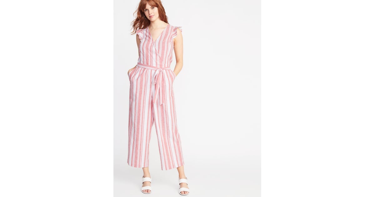 Old Navy FauxWrap TieBelt LinenBlend Jumpsuit Best Jumpsuits and
