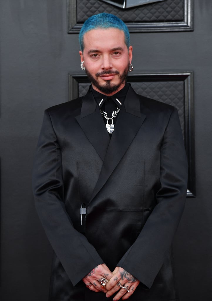 J Balvin Debuts Blue Hair Colour With Red Heart at Grammys