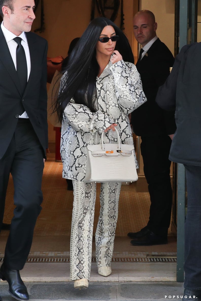 Kim Kardashian's Python-Print Gucci Leather Pants in Paris