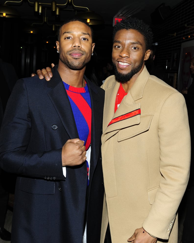 NEW YORK, NY - FEBRUARY 13: Chadwick Boseman and Michael B. Jordan attend The Cinema Society with Ravage Wines & Synchrony host the after party for Marvel Studios' 