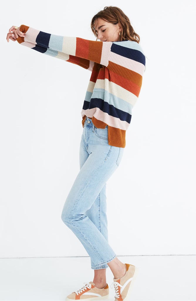 Madewell Thompson Rainbow-Stripe Pocket Pullover Sweater