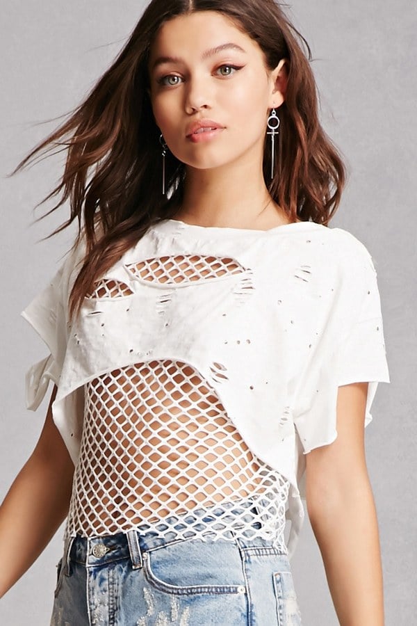 Forever 21 Mesh Distressed Tee
