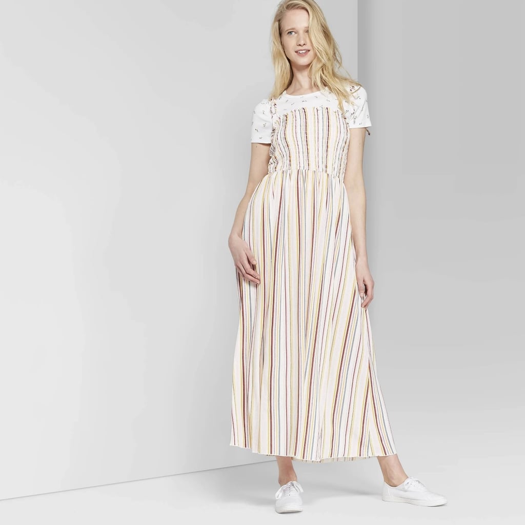 Striped Sleeveless Tie Strap Smocked Top Maxi Dress