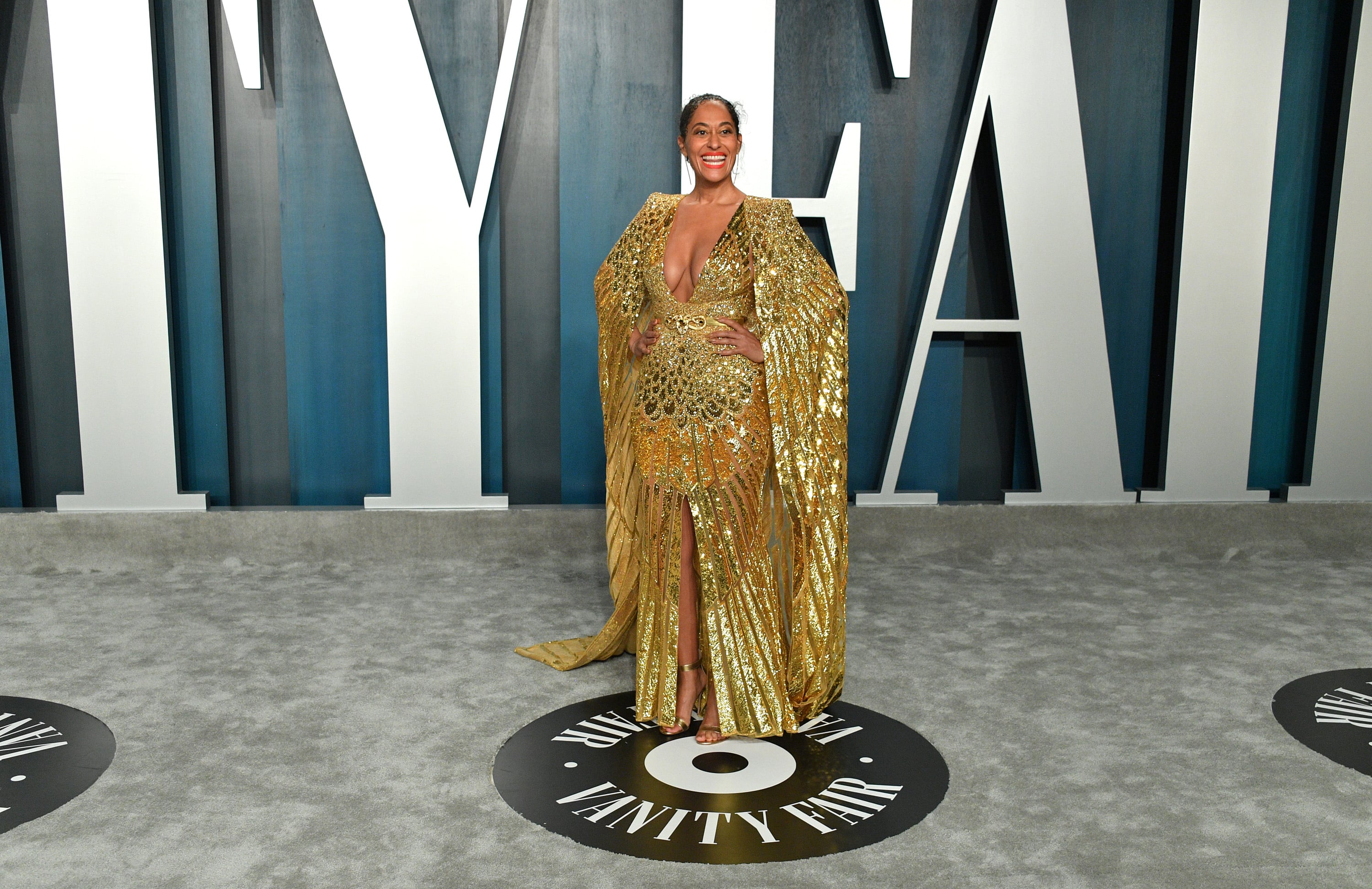 tracee ellis ross gold sequin dress Tracee Ellis Ross Stuns in Regal Zuhair Murad Couture at Oscars After Party