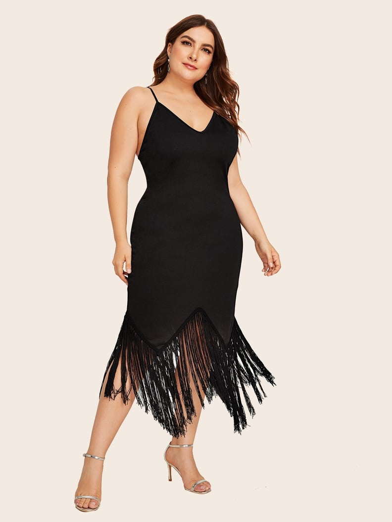 Shein Plus Contrast Fringe Asymmetrical Hem Slim Cami Dress