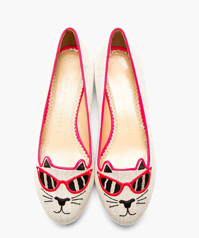 Charlotte Olympia Sunkissed Kitty Canvas Flat in Pink ($695)
