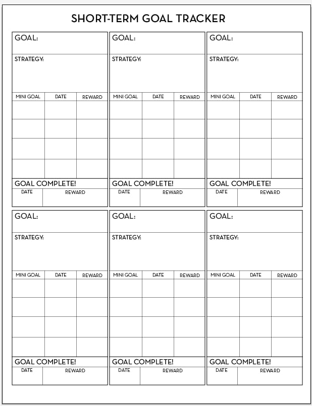 Printable Short-Term Goal Worksheet