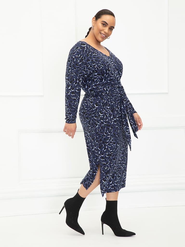 Eloquii Elements Women's Plus Size Animal Print Midi Dress With Tie Waist