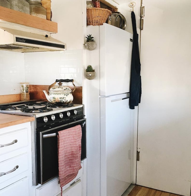 Here's the kitchen again, complete with a new fridge.