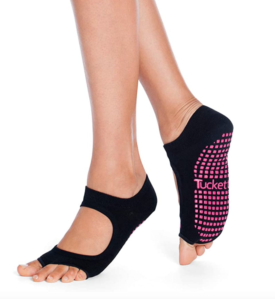 Pilates Womens Non Slip Half Toe Yoga Socks Grip Cotton Toeless Socks Black 