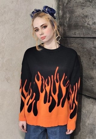 Now Millennial Flame Knitted Sweatshirt in Orange Fire