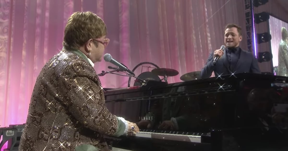 Elton John Taron Egertons Tiny Dancer Performance Video Popsugar Entertainment 9300