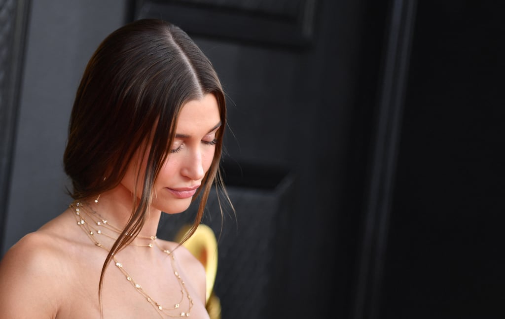 Hailey Bieber's Silk Saint Laurent Slip Dress at the Grammys