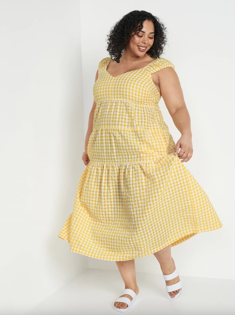 Old Navy Tiered Seersucker All-Day Dress in Yellow Gingham