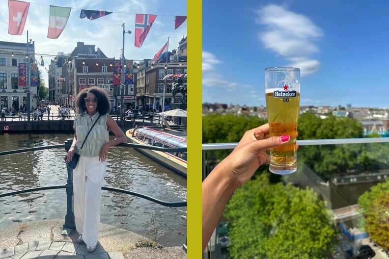 Alexis Jones in Amsterdam while holding a Heineken 0.0 beer.