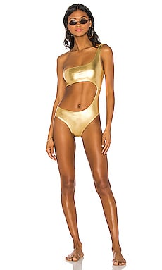 Superdown x Revolve Nova Asymmetrical One Piece in Gold Metallic