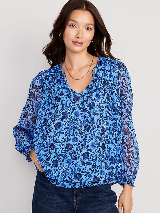 Old Navy Chiffon Smocked Poet Swing Blouse