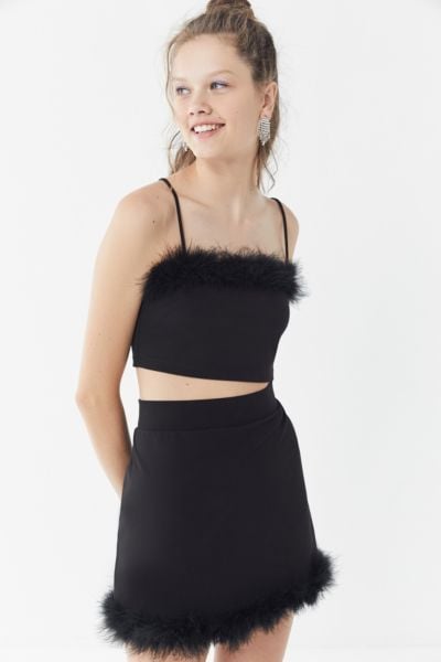 UO Time After Time Feather Trim Mini Skirt
