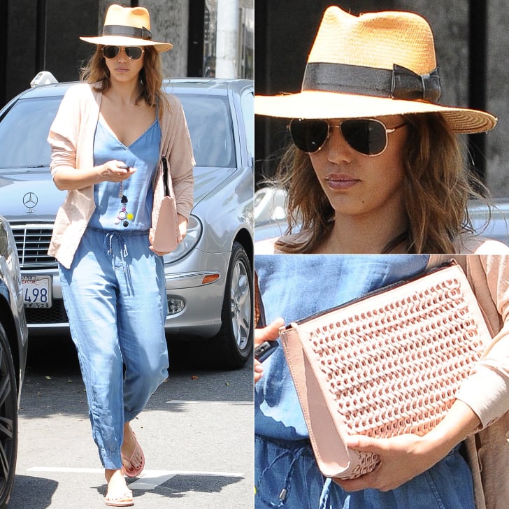 Jessica Alba Chambray Denim Jumpsuit 