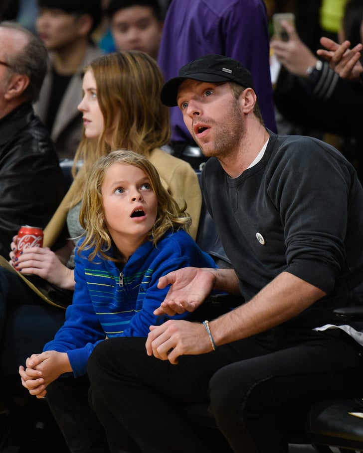 Chris Martin and Son at Lakers Game January 2016 | POPSUGAR Celebrity ...