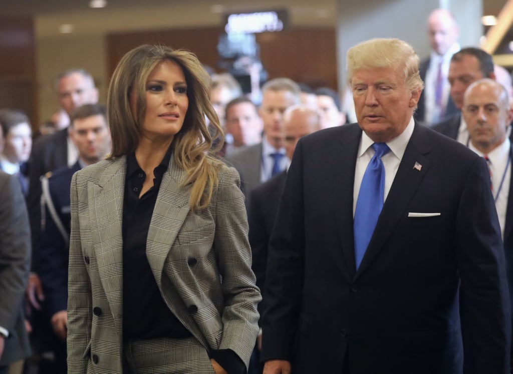 Melania wore her blazer as part of a suit set to the United Nations General Assembly meeting in September 2017.