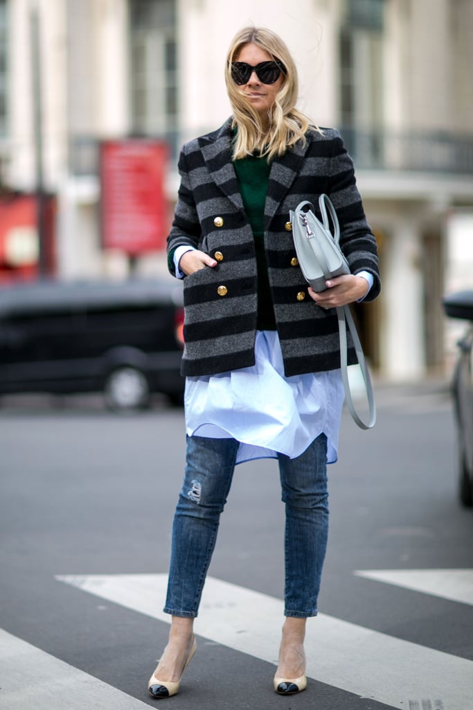 Play with proportions when you layer a short jacket over a tunic top.