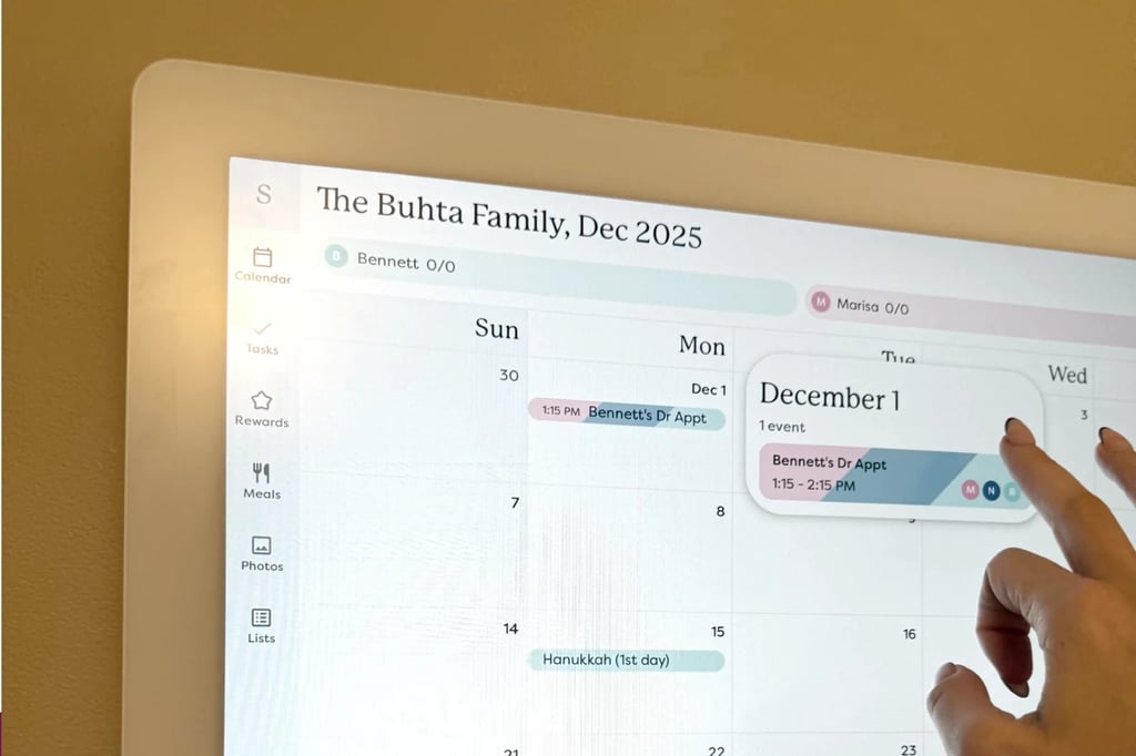 Skylight Calendar: 15-inch Wall Planner Digital Calendar & Chore Chart ($250, originally $320)
This digital calendar and chore chart is the perfect gift for anyone juggling a million things — or maybe you're the one who needs it (no judgment; same). It syncs with your phone to keep everything organized, and each family member can have their own profile for activities, appointments, and whatever else pops up. Get all the details in our Skylight Calendar review.
Editor Quote: "There are plenty of things I love about the Skylight Max Digital Calendar, but what stands out most is how intuitive it is, and how easy it makes it for my husband and me to stay on the same page. We used to constantly get our wires crossed about who was doing what, and a shared Google Calendar never really stuck. With this device, though, we each have our own Skylight profile: his events show up in blue, mine in pink, and anything we're doing together can be assigned to both of us (or the whole family) with just a tap. Even our baby has a profile. While his "schedule" is mostly doctor's appointments right now, it makes it so much easier to separate baby-related events from my own and find them at a quick glance." — Marisa Petrarca, contributing shopping editor
