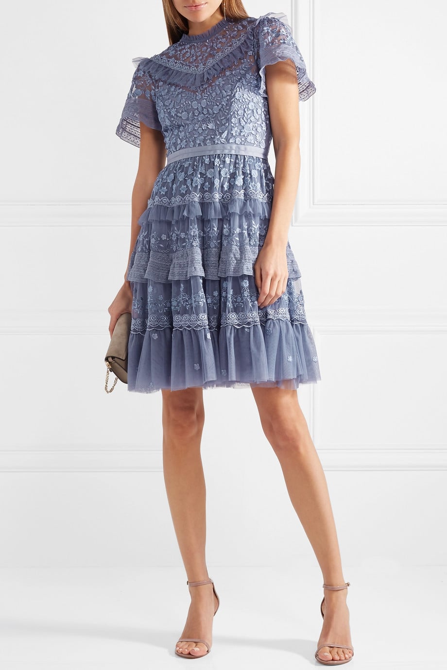 Needle Thread Iris Tiered Lace Trimmed Embroidered Tulle Mini