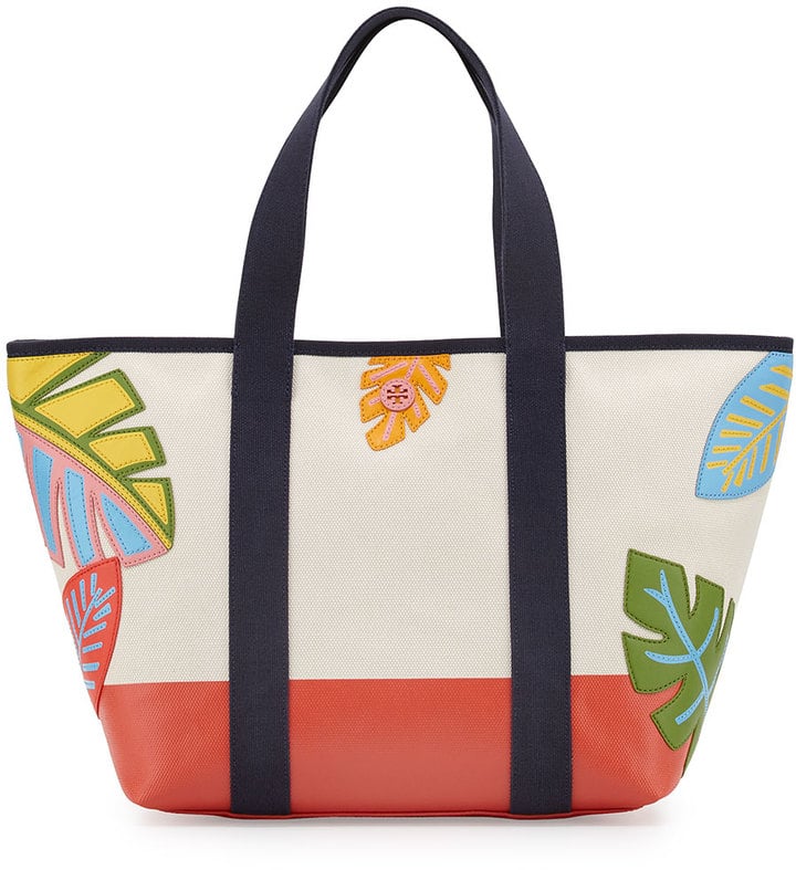 Tory Burch Leaf-Applique Canvas Beach Tote Bag, Natural ($350)