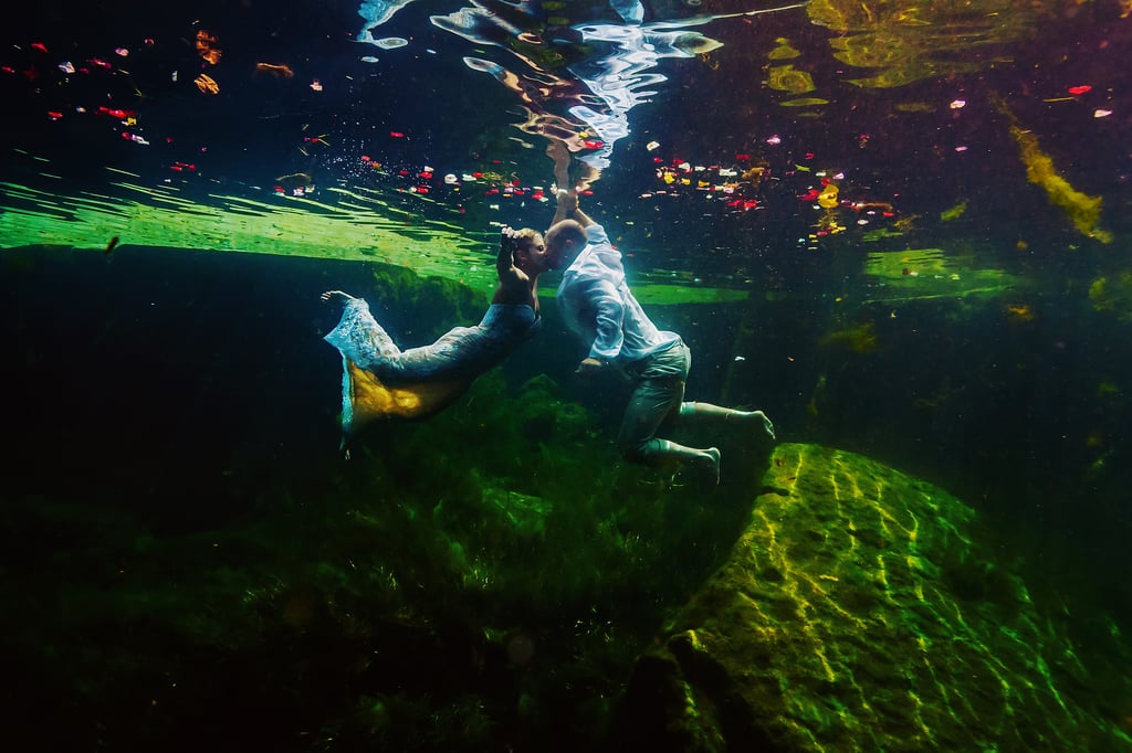 Underwater Trash-the-Wedding-Dress Shoot