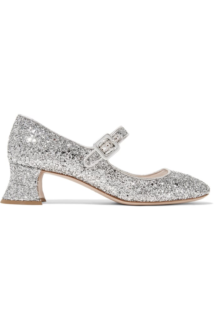 Miu Miu Glittered Leather Pumps