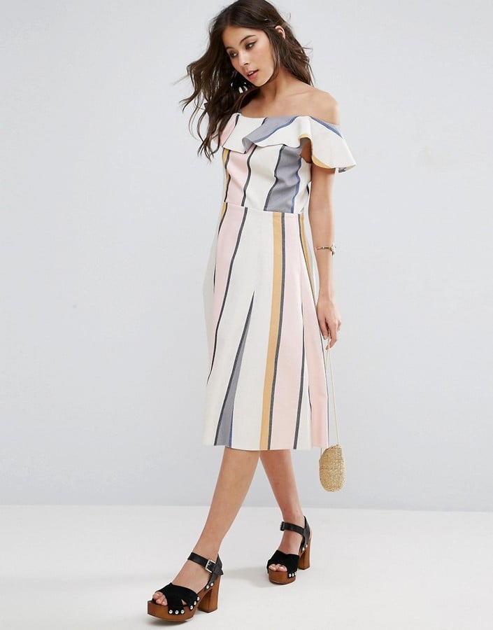 Asos One-Shoulder Ruffle Detail Sundress in Natural Fibre Stripe