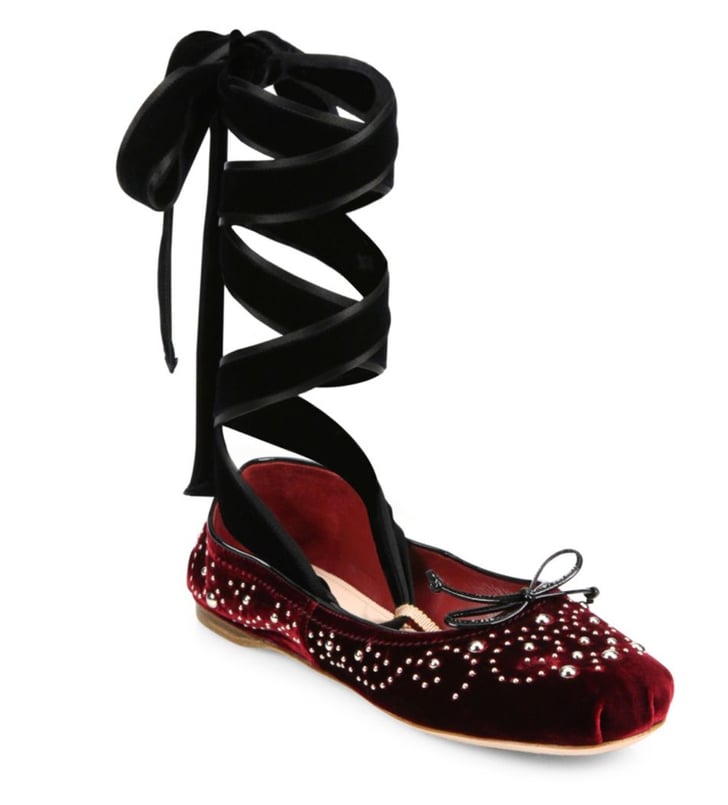 miu miu lace up ballet flats