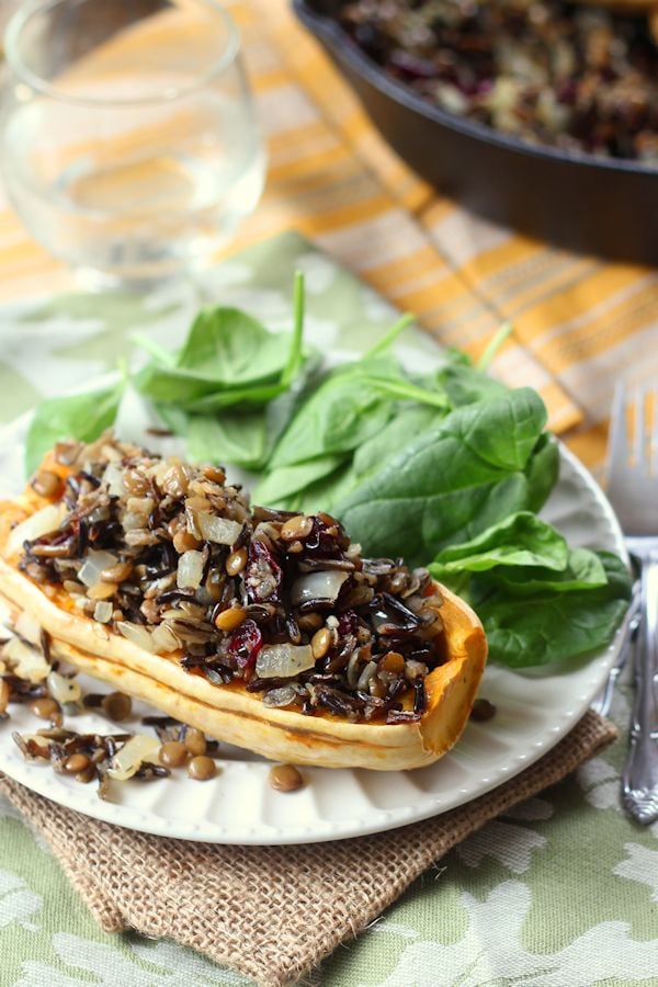 Wild Rice, Lentil, and Cranberry Stuffed Delicata Squash