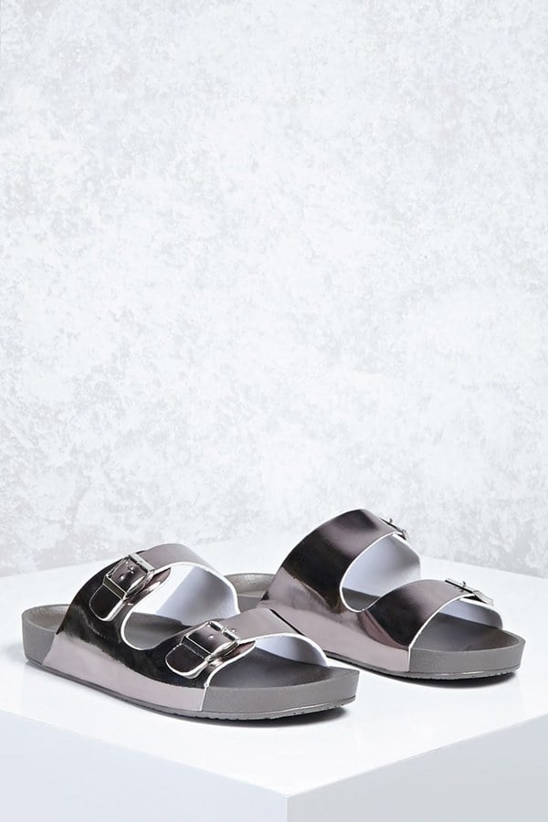 Forever 21 Metallic Buckled Strap Slides