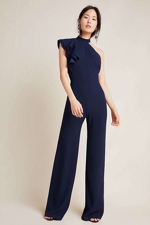 ML Monique Lhuillier Ruffled Satin Jumpsuit