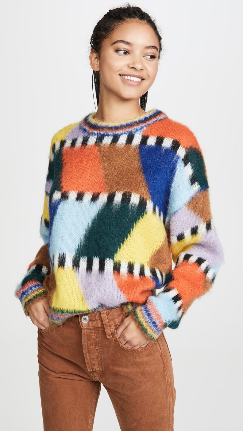 Essentiel Antwerp Tahini Intarsia Fluffy Sweater