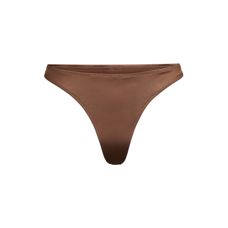 Skims Stretch Satin Thong in Smokey Quartz