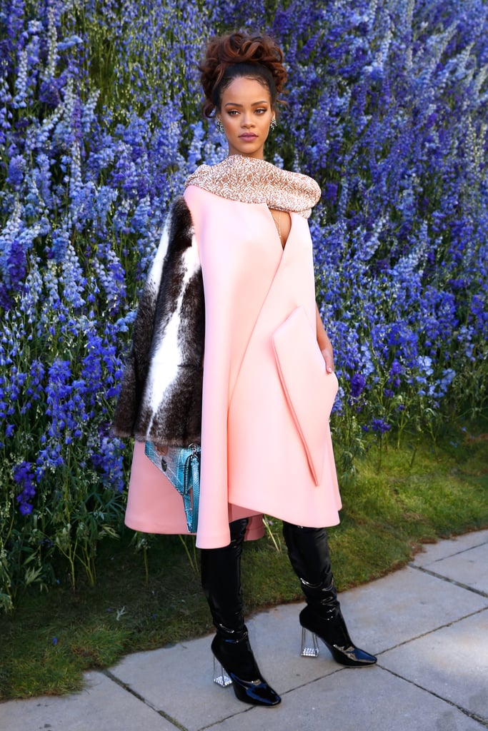 While attending the Dior show in 2016, Rihanna opted for a light pink coat by the luxury brand.