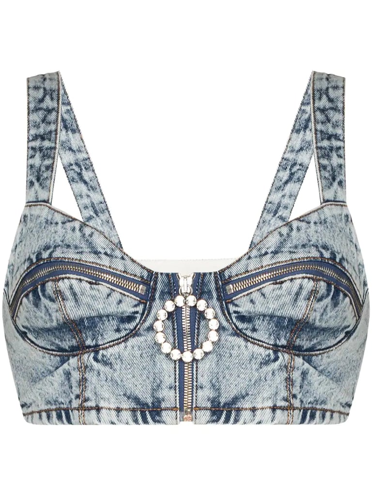 Alessandra Rich Crystal-Embellished Denim Bustier