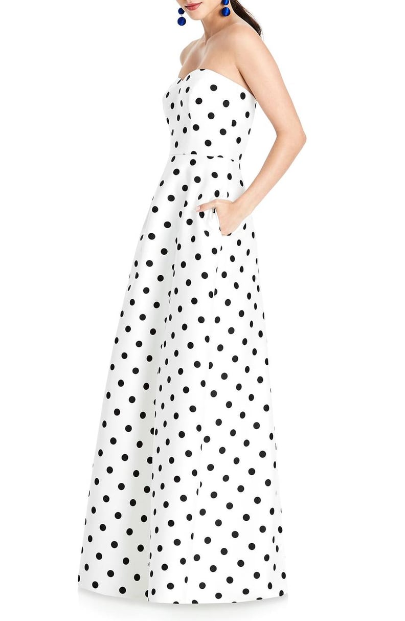 Alfred Sung Strapless Dot Sateen Gown