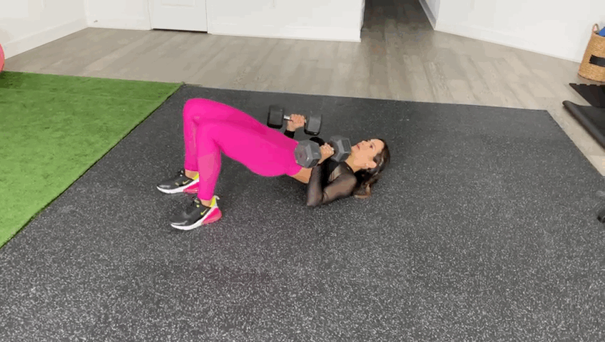 Glute Bridge Hold With a Dumbbell Chest Press
