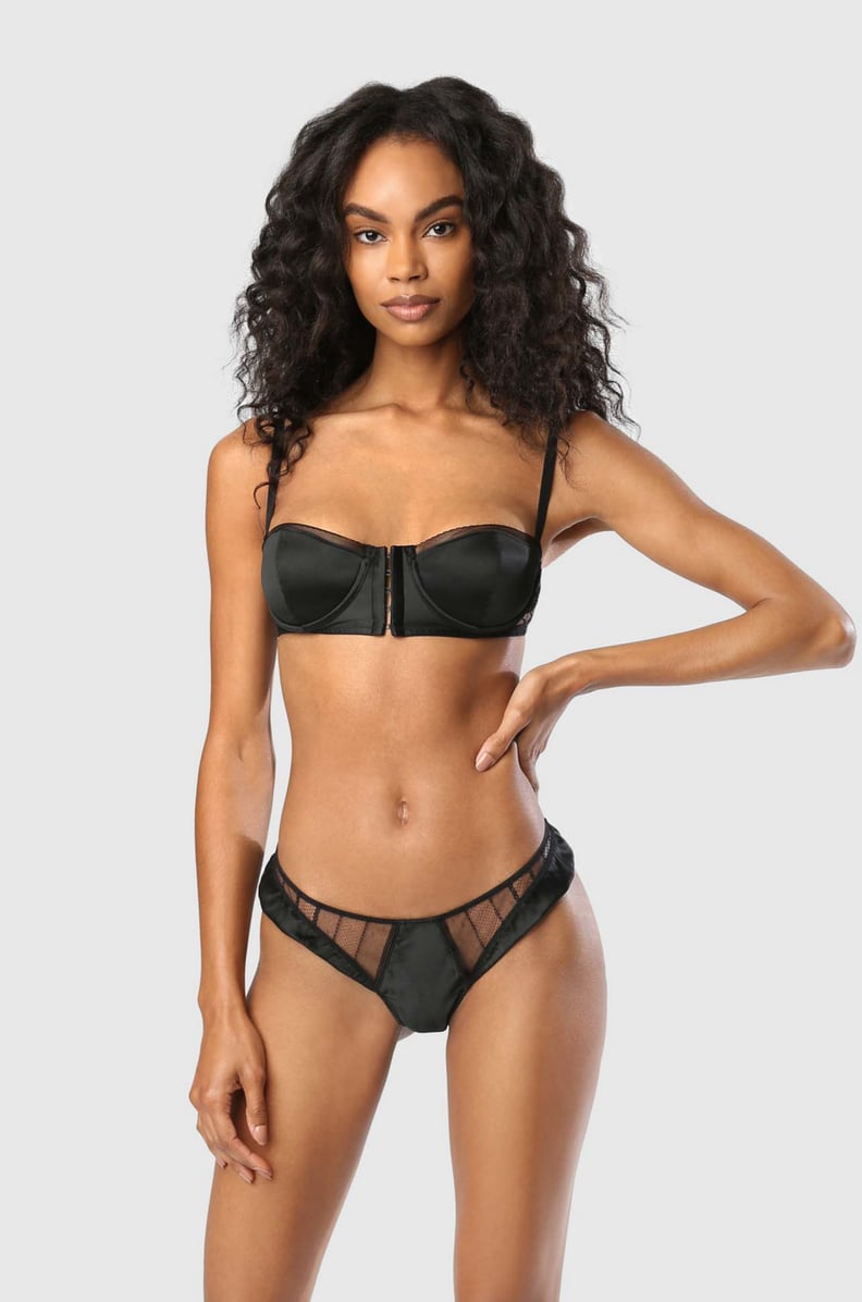 Black underwired balconette bra with Leavers lace trim