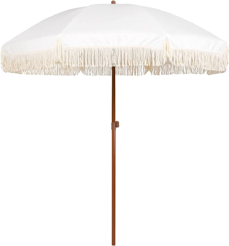 A Fringed Outdoor Umbrella