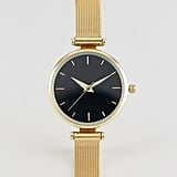 Asos Exclusive Shoulder Detail Gold Mesh Strap Watch