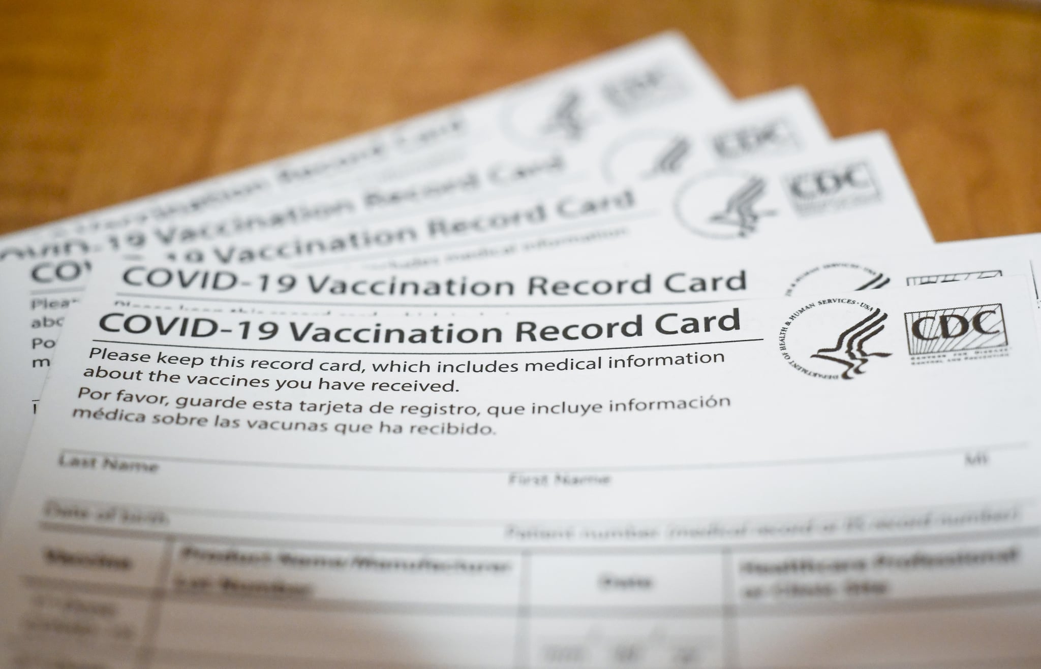 Bern Township, PA - January 29: A COVID-19 Vaccination Record Card from the CDC (Centers for Disease Control and Prevention). At the Berks Heim Nursing and Rehabilitation Center in Bern Township Friday morning January 29, 2021 where residents of the home, and staff are being vaccinated against COVID-19 / Coronavirus with the Pfizer-BioNTech vaccine. (Photo by Ben Hasty/MediaNews Group/Reading Eagle via Getty Images)