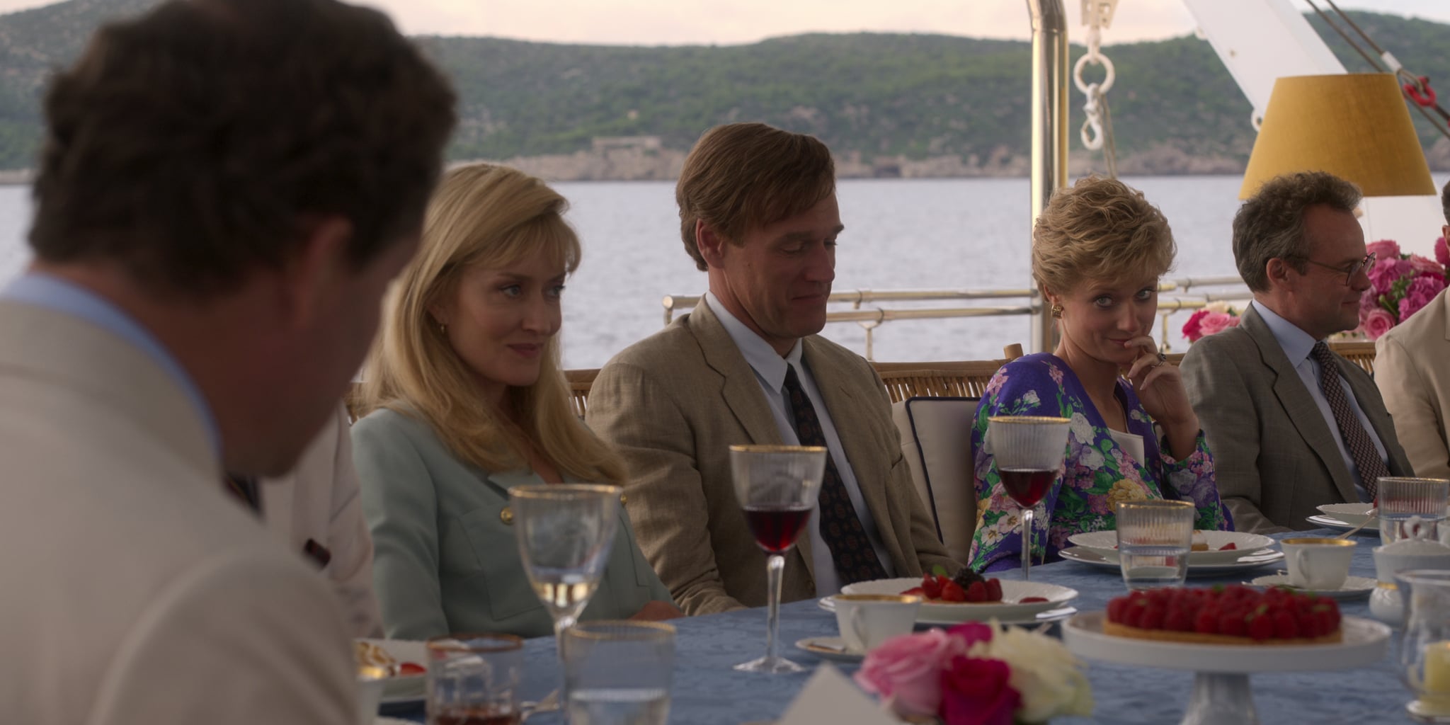 the Crown season 5 episode 1 Princess Diana and guests on the yacht