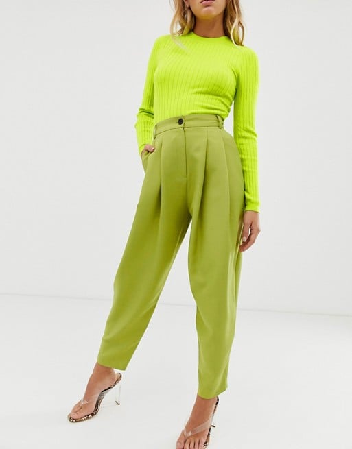 ASOS DESIGN high waisted 80s exaggerated tapered suit pants in citrus pop